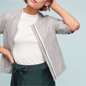 Anthropologie Dolan Left Coast Collection Silver Shimmer Zip Cardigan - Size XS